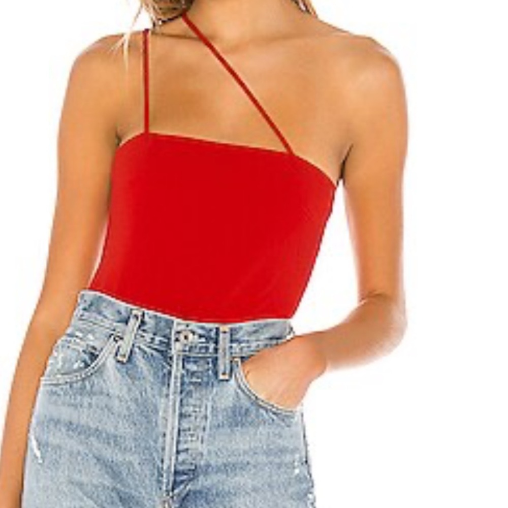 LOVERS + FRIENDS Overland Bodysuit Tank Red Asymmetrical Straps size M